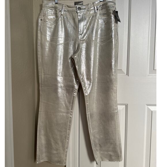 NWT Kut from the Kloth Reese High Rise Reese Ankle Straight Metallic Silver - Picture 1 of 9